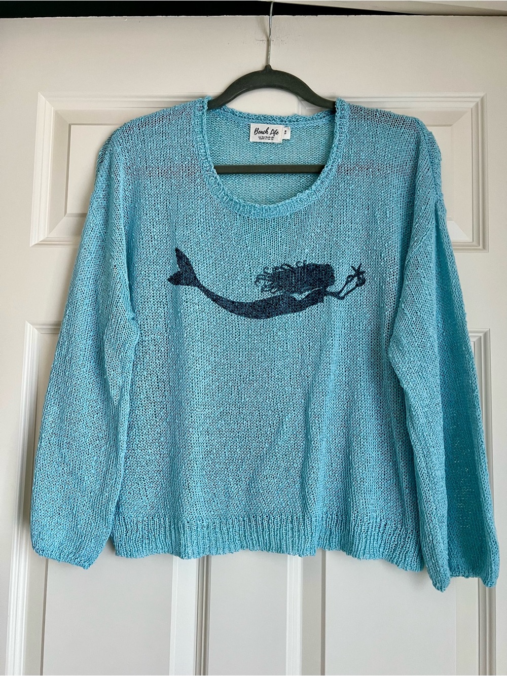 Beach Life’s Women's Light Blue Mermaid Crew Neck Sweater